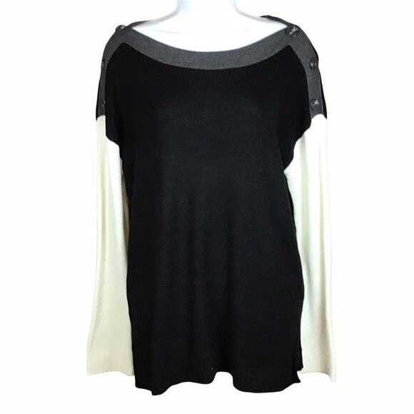 Vince Camuto Women’s M Black Off White Colorblock Sweater Button Shoulder NWOT - Picture 1 of 15